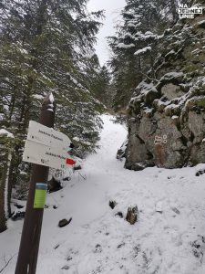 Kierunkowskaz na Jaskinie Mulną w Dolinie Kościeliskiej